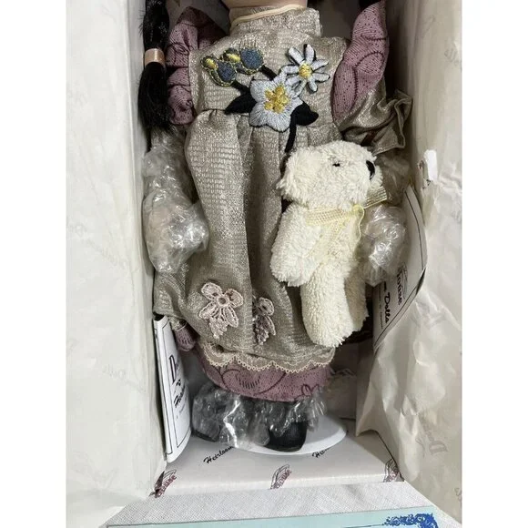 Duck House Heirloom Doll Joelle and Teddy Bear D12-7040 Green Eyes 12 in